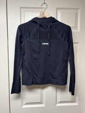 Gymshark Women's Pull Over Energy Seamless Perforated Black Hoodie Size XS